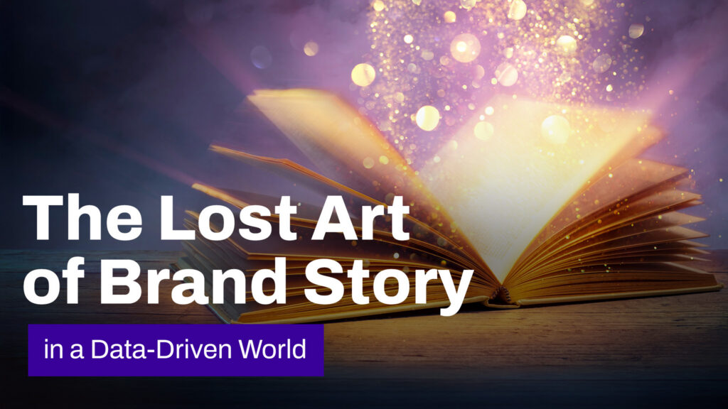 An open glowing book with light particles symbolizing brand storytelling in a data-driven marketing world.
